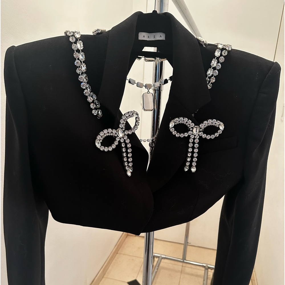 Area cropped blazer embellished with beautiful faux diamonds